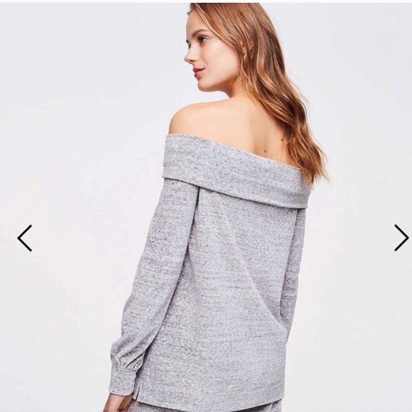 LOFT Off Shoulder Velour Top Grey Melange NEW - Picture 3 of 5